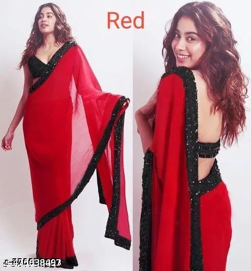 Georgette Saree for Women, Red (5.5 M)