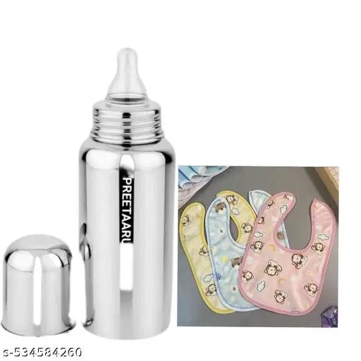 Preetaaru Free Waterproof Baby Bibs 3 Pcs Baby Steel Feeding Bottle 250 Ml