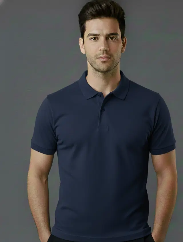 Cotton Blend Polo Neck T-shirt for men, Navy Blue (M)