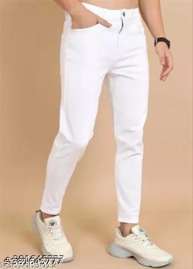 Denim Slim Fit Jeans for Men (White, 28)