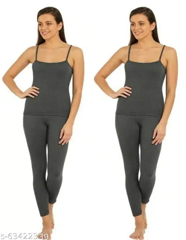 Cotton Blend Thermal Set for Women, Set of 2 (Grey, XS)