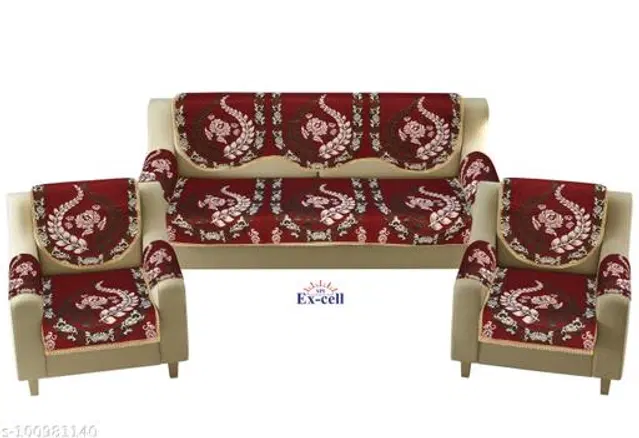 Polycotton 5 Seater Sofa Covers, Maroon, Set of 1