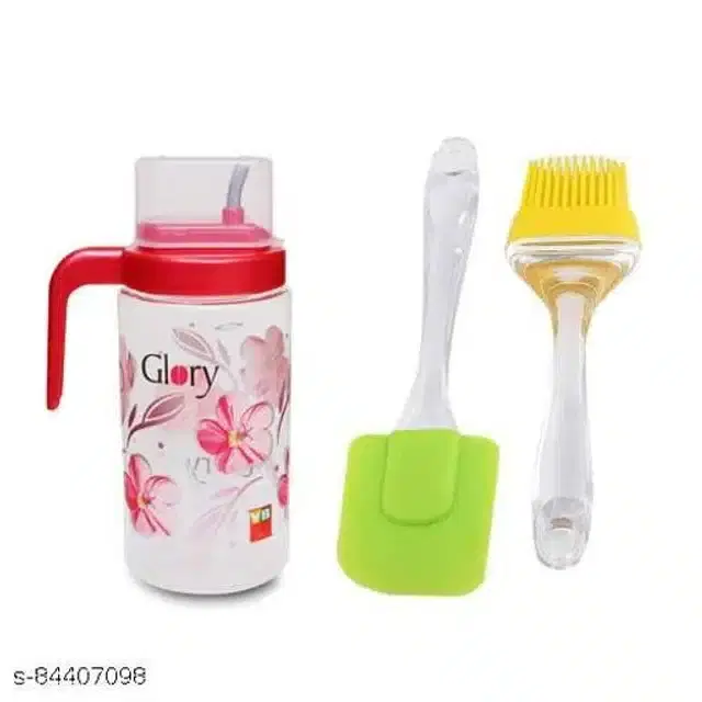 Plastic Oil Dispenser with Spatula & Oil Brush, Multicolor, Set of 3