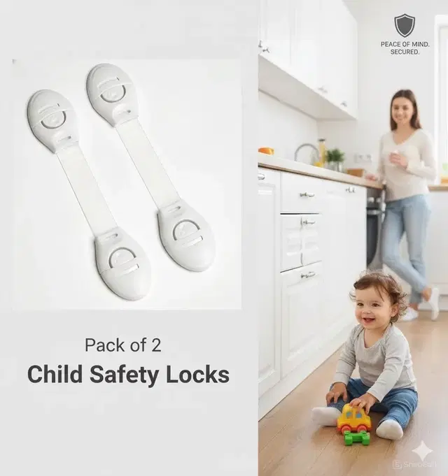 Child Safety Lock For Cabinet, Drawer, Fridge And Cupboard (Pack Of 2) (White)
