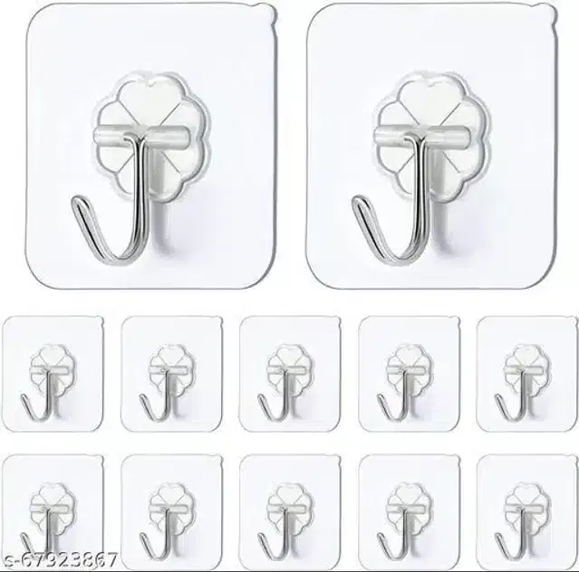 Plastic Wall Hooks, Silver Pack of 12