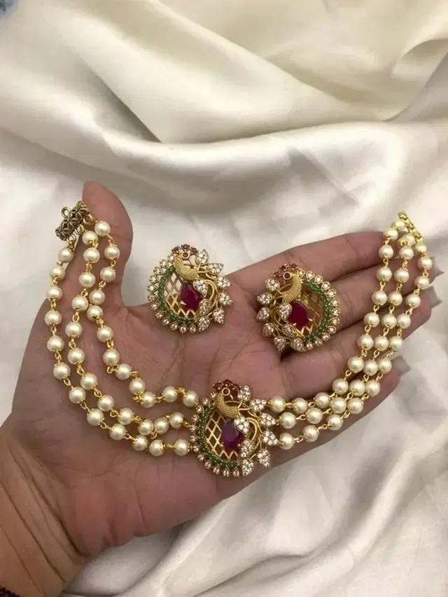 Zircon Gold-plated Copper Jewellery Set for Women (Beige, Free Size)