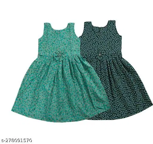 Frock Pack of 2 for Girls (Green, 5-6 Years)
