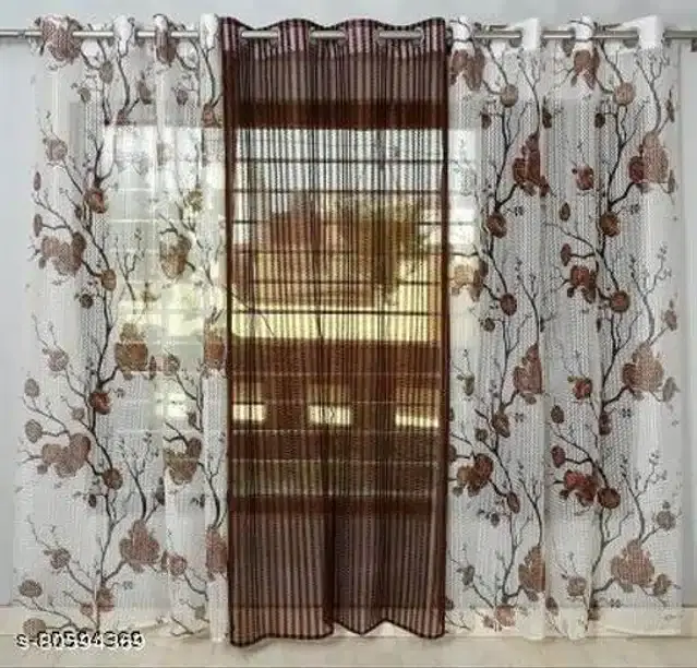 Curtains for Window, Brown & White, 5x4 feet, Pack of 3