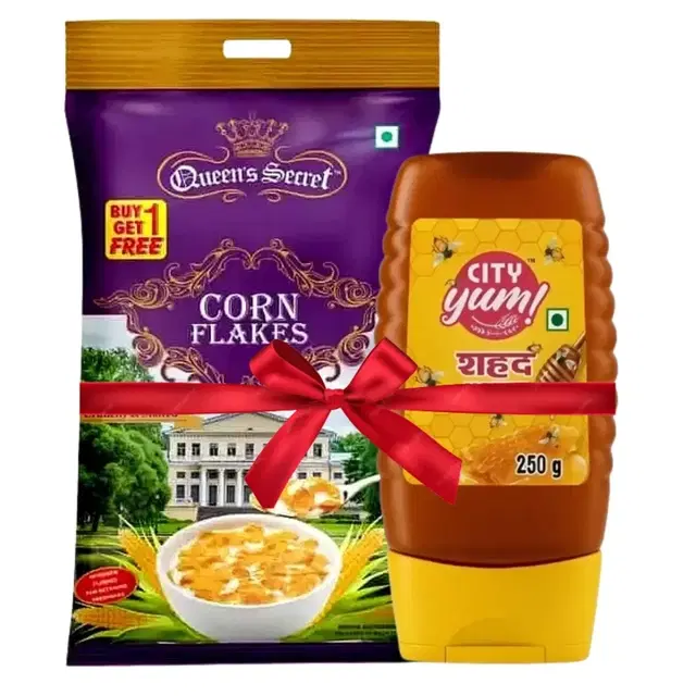 Queens Secret Corn Flakes 500 g +( Buy 1 Get 1 Free ) + City Yum Honey Squeezy Bottle 250 g