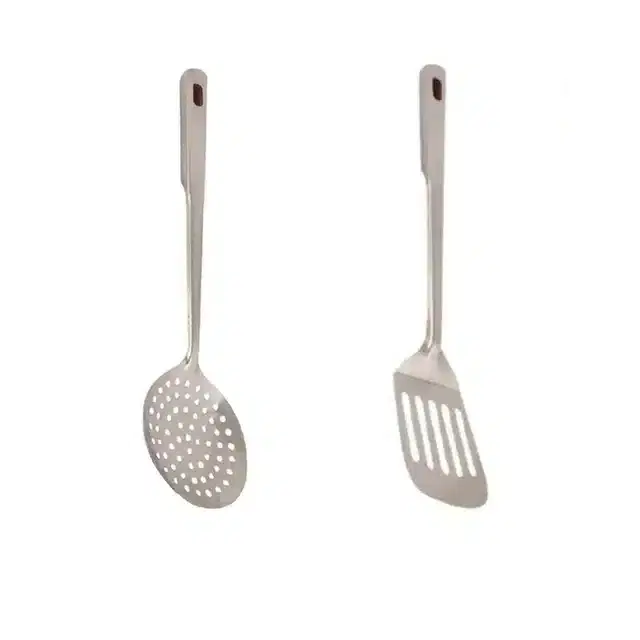 Combo of Stainless Steel Cooking & Serving Spoon Set, Pack of 2, Silver