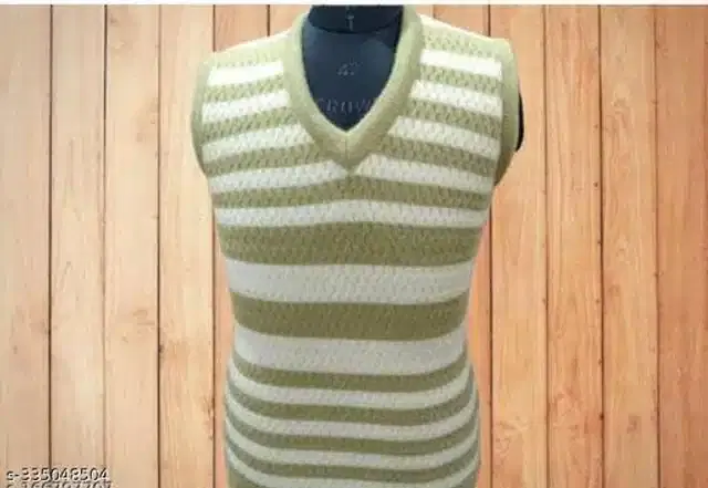 Acrylic Sleeveless V Neck Sweater for Men (Cream & Olive, Free Size)