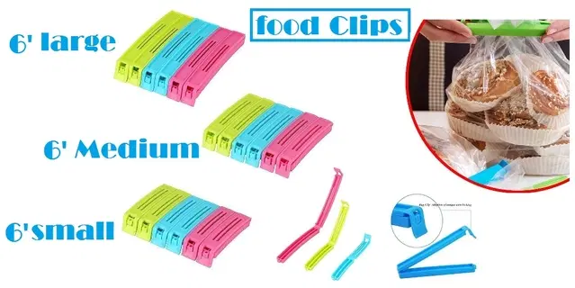 Plastic Food Bags Airtight Vaccum Sealer Clips, Multicolor, Set of 18