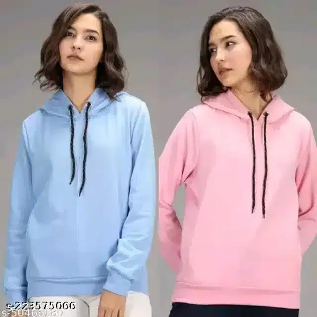Full Sleeves Hooded Sweatshirt for Women, Combo of 2 (Aqua Blue & Pink, M)