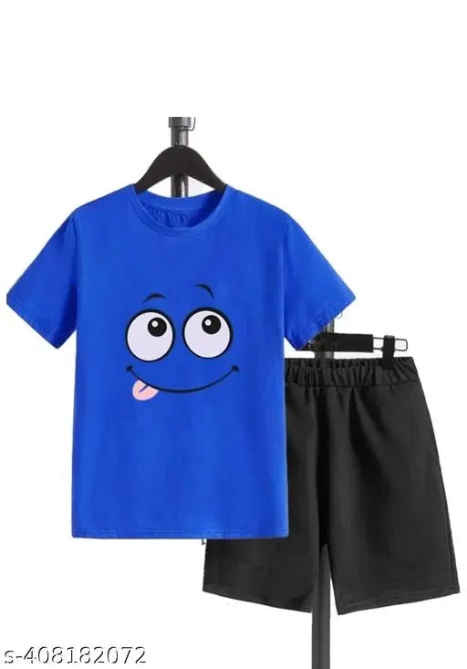 Cotton Blend Printed Clothing Set for Boys, Blue (0-1 Months)