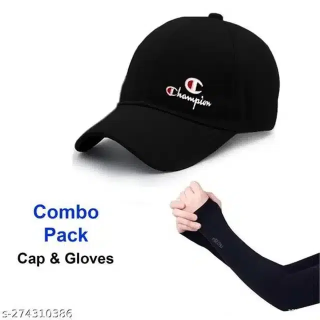 Cotton Arm Sleeves & Cap for Men & Women, Set of 2 (Black)