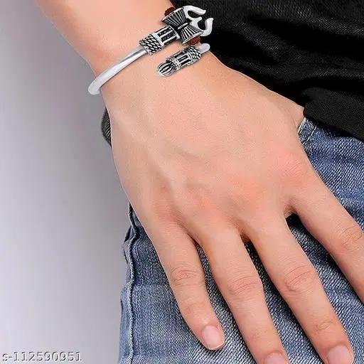 Silver Trisul Mahakal Kada for Men