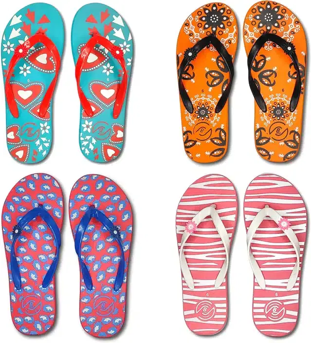Flip Flops for Women, Pack of 4 (Multicolor, 6)