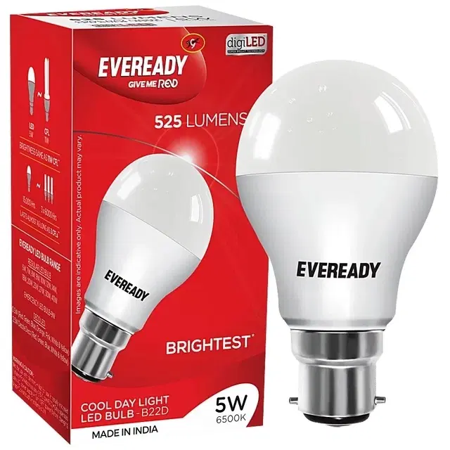 Eveready 5W LED Light Bulb Long Life & Mercury Free High Efficiency & Glare Free Light, 1 pc