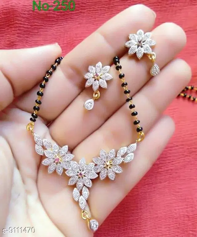 Alloy Mangalsutra with Earrings for Women, Set of 1 (Multicolor)