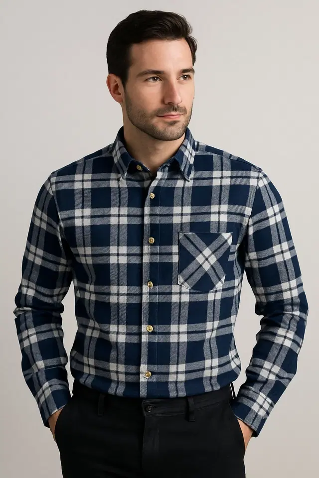 Cotton Blend Checkered Shirt for Men, Multicolour (M)