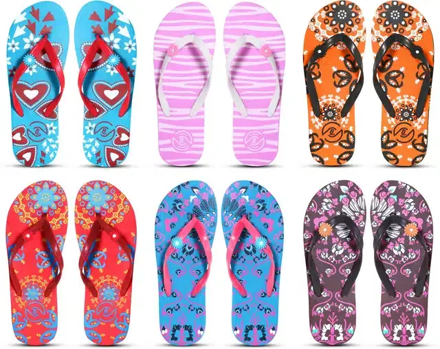 Flip Flops for Women, Pack of 6 (Multicolor, 5)