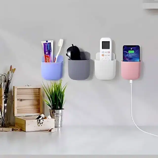 Wall Mounted Plastic Mobile Holder, Multicolor, Pack of 4