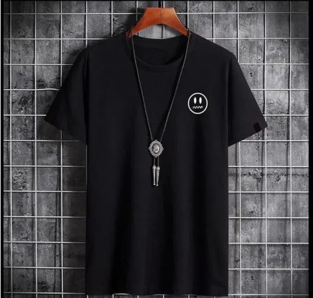 Round Neck Printed T-Shirt for Men (Black, XL)