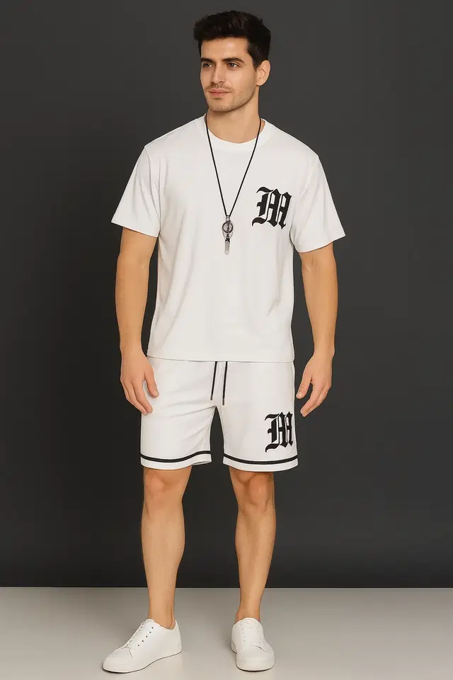 Half sleeve Track suit for men, White (L)