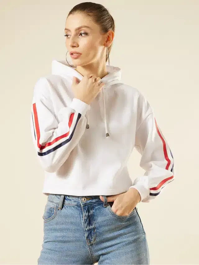 Fleece Blend Hooded Sweatshirt for Women (White, S)