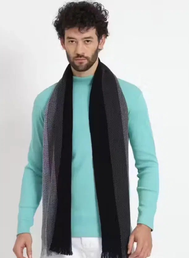 Cotton Blend Striped Muffler for Men, Grey & Black, 1 Pc