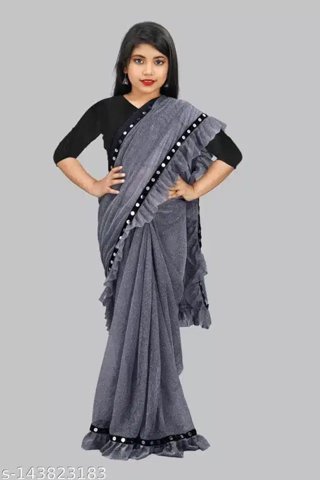 Ready to Wear Saree for Girls (Grey, 4-5 Years)