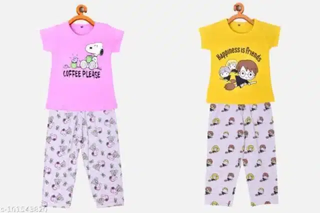 Nightsuit for Girls, Pack of 2 (Multicolor, 6-7 Years)