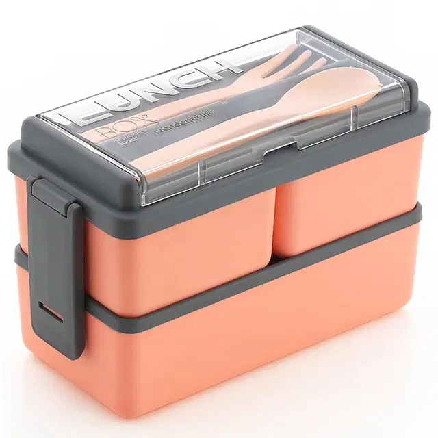 KS Premium Quality Plastic Lunch Box Tiffin Box 3 Containers Lunch Box, Orange, 1400 ml