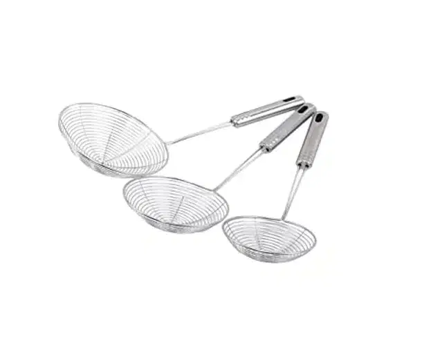 Stainless Steel Deep Fry Strainer, Pack of 3, Silver