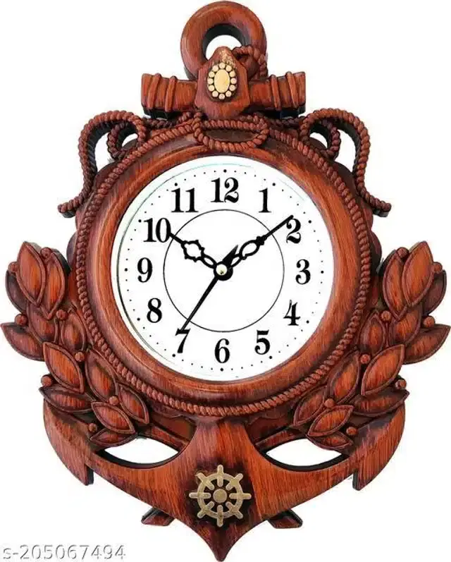 Plastic Analog Wall Clock, Brown & White