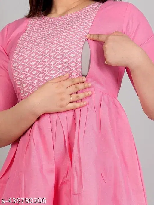 Cotton Embroidered Floral Kurti for Women (Pink, M)