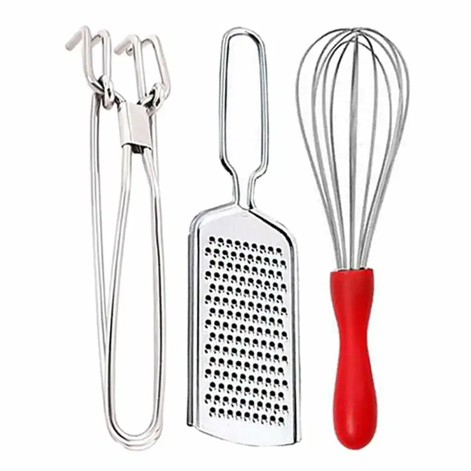 Oc9 Stainless Steel Cheese Grater & Utility Pakkad & Egg Whisk For Kitchen Tool Set, Oc-357