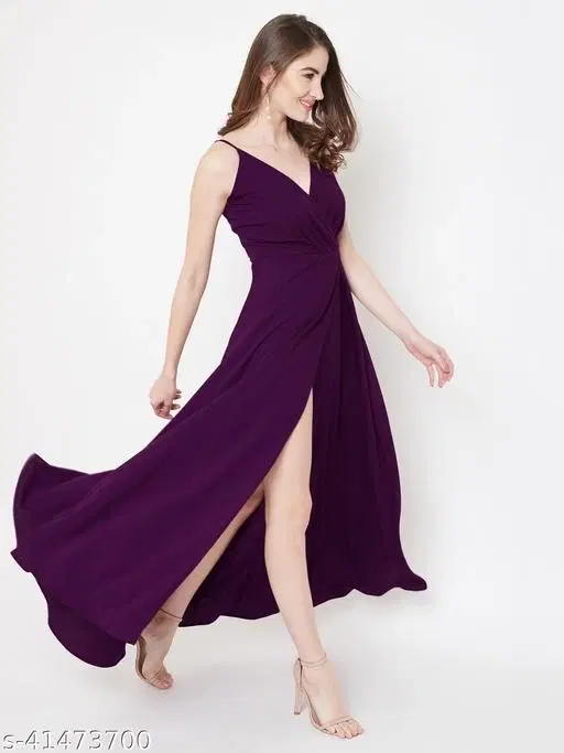 Crepe Solid Dress for Women, Purple (XS)
