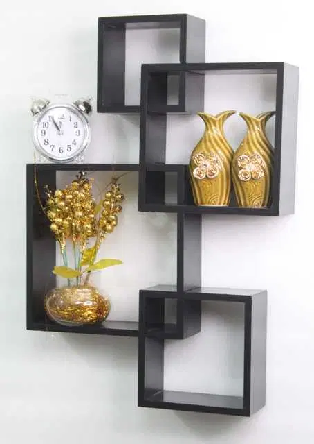Wall Mounted Shelf Decoration For Home Decor, Set Of 4, 4 Shelves, Black, D-25