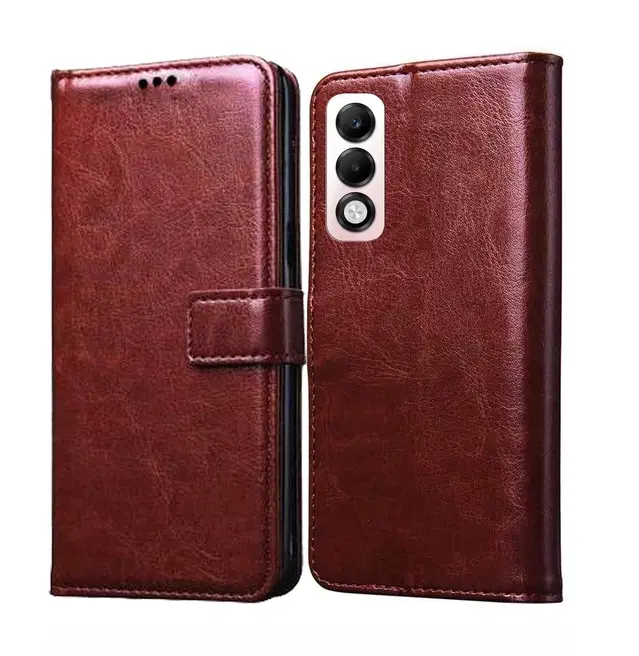Artificial Leather Mobile Flip Cover for OPPO CPH2753 /Oppo_K13x 5G (Brown)
