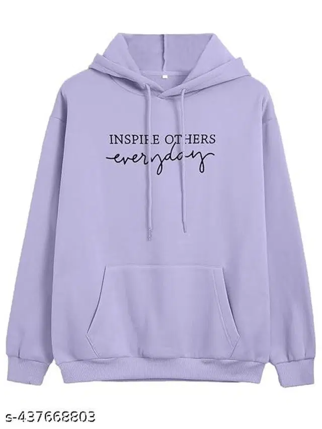 Cotton Blend Printed Hoodie for Women (Lavender, M)