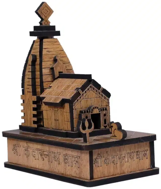 Wooden 3D Kedarnath Temple Showpiece, Multicolor