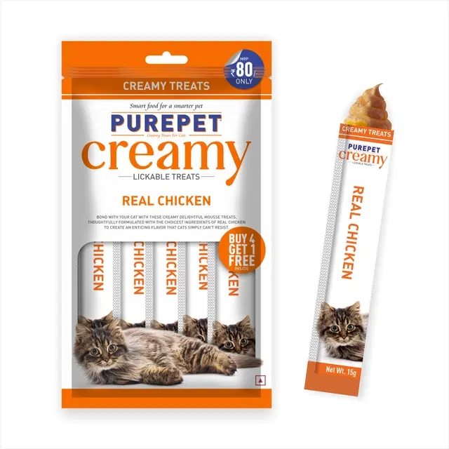 Purepet Creamy Lickable Cat Treats,Real Chicken, 15g x 5Pcs 75 g