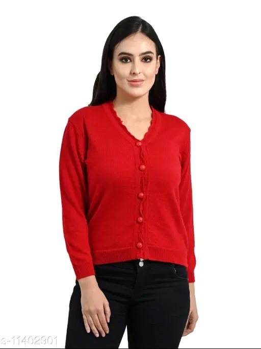 Acrylic Solid Sweater for Women (Red, M)