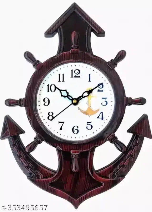 Plastic Analog Wall Clock, Dark Brown & White