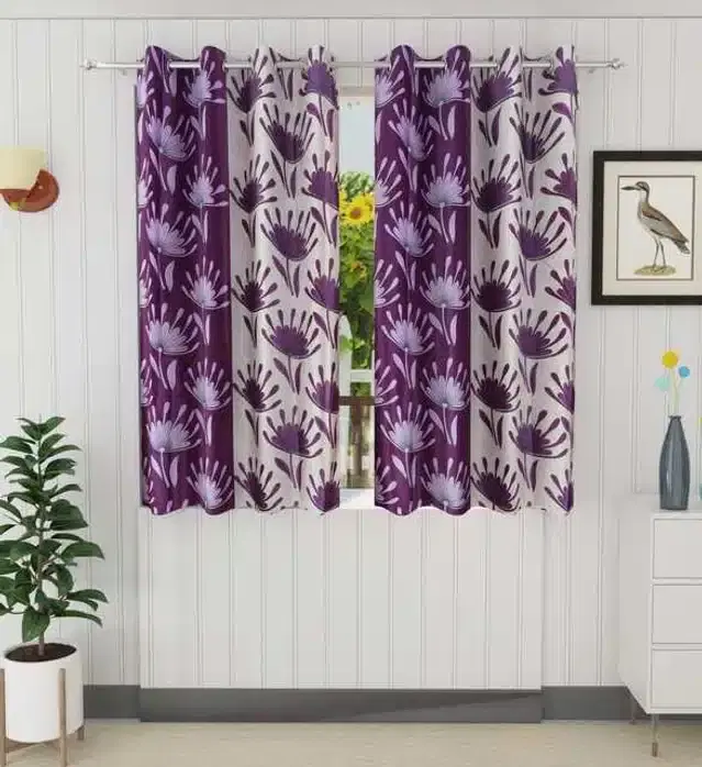 Window Curtain, Pack of 2, Purple, 4X5 Feet