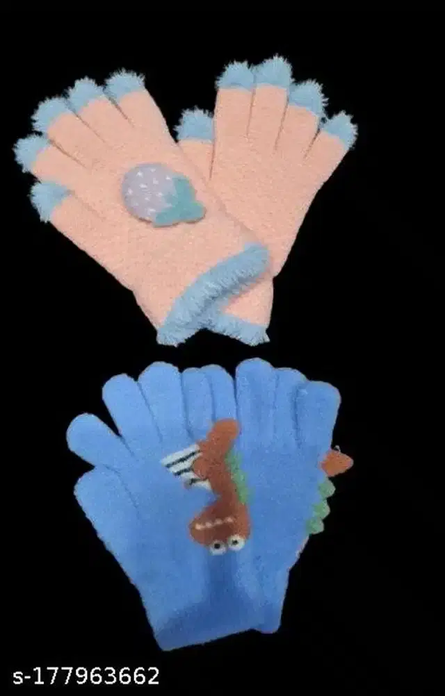 Woolen Winter Gloves for Kids, Set of 2 (Peach & Blue, 3-6 Years)