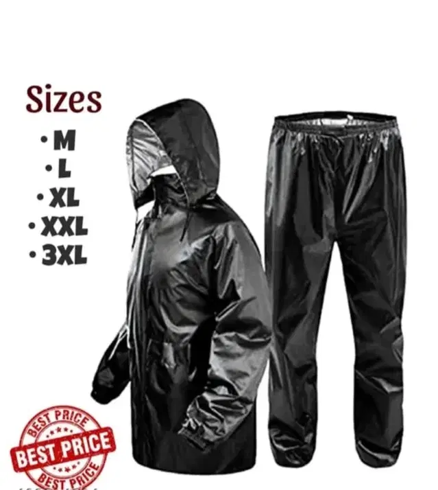 Polyester Solid Rainsuit for Men, Black, M