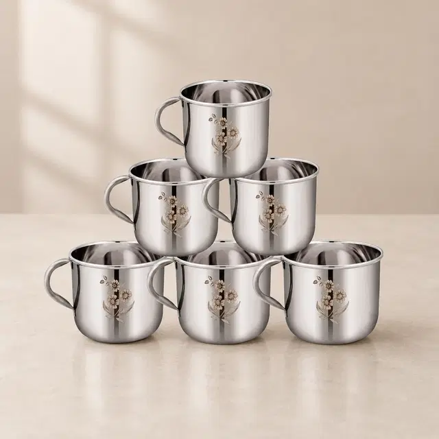 LEROYAL Stainless Steel Tea Cup [Pack of 6, Silver]