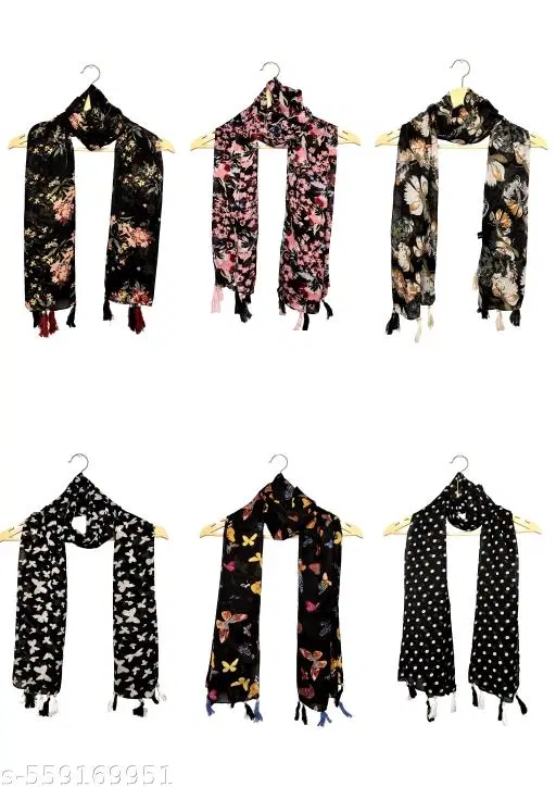 Chiffon Scarves for Women, Multicolor, Pack of 6